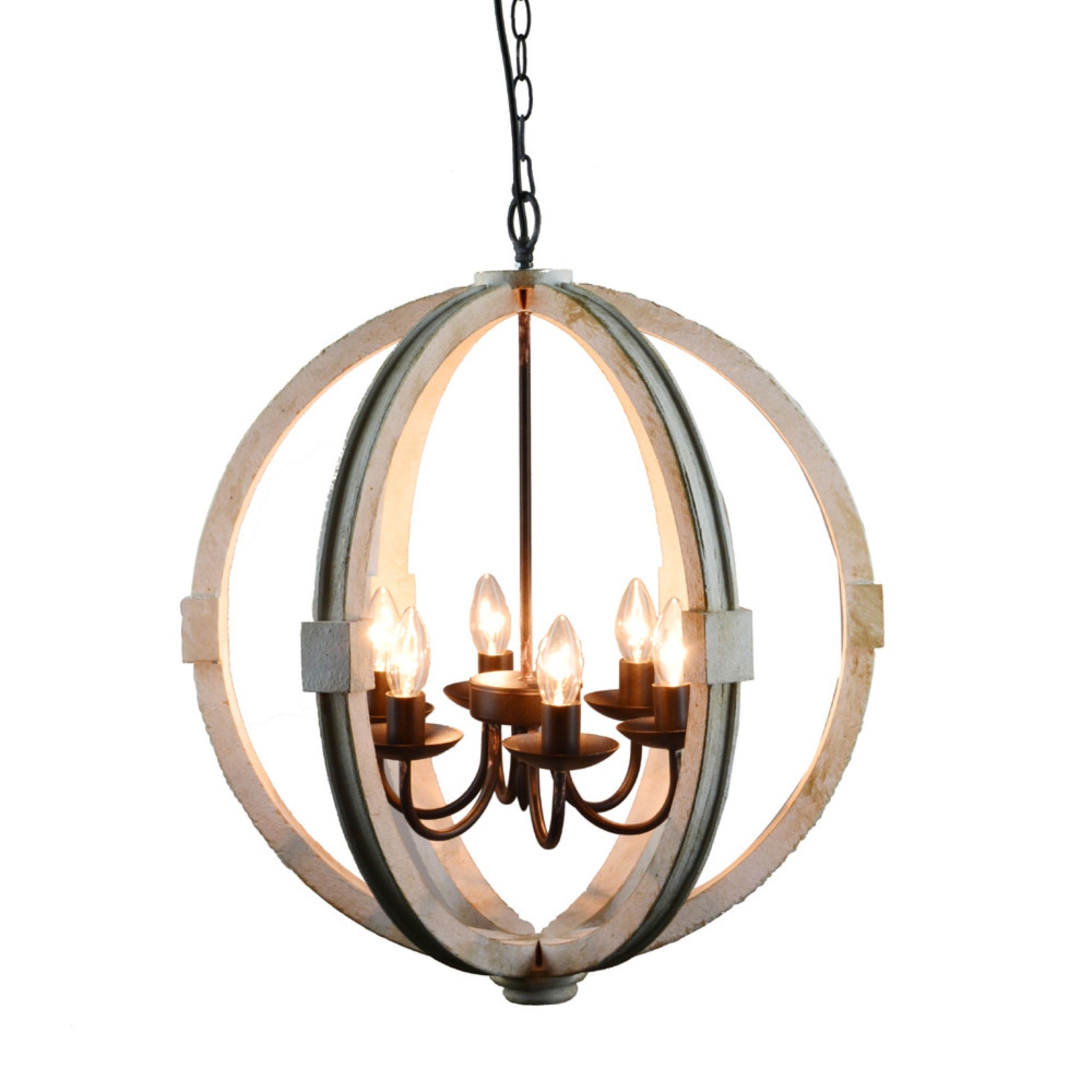 Calder Wooden Orb Shape Chandelier With Metal