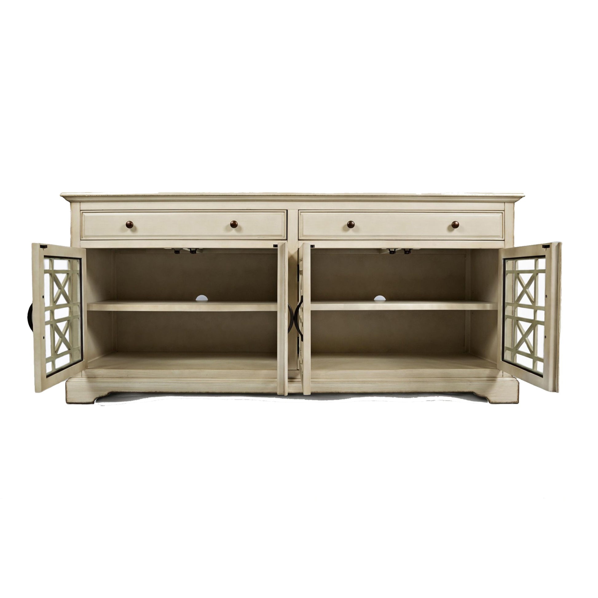 Koi 70 Inch Acacia Wood Sideboard Buffet TV white-mdf+glass