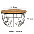 Round Mango Wood Coffee Table with Wooden Top and walnut+black-metal & wood