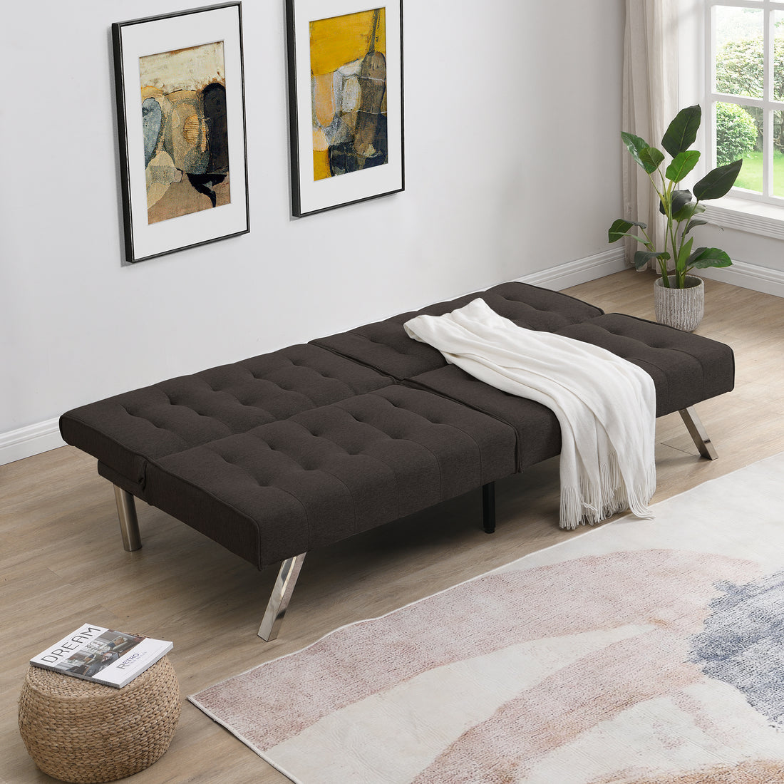 Wood Frame, Stainless Leg, Futon, Sofa Bed