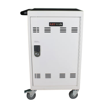 Mobile Charging Cart and Cabinet for Tablets Laptops antique white-steel