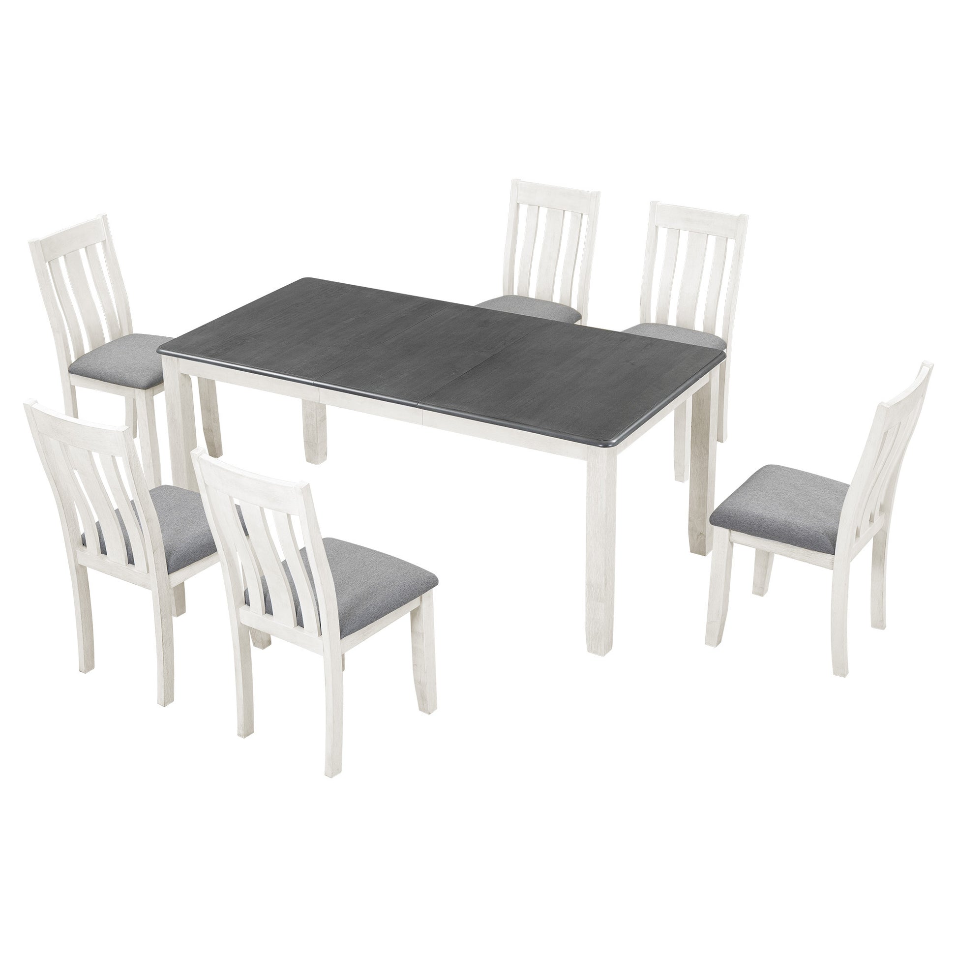 Retro Style 7 Piece Dining Table Set with white+gray-solid wood