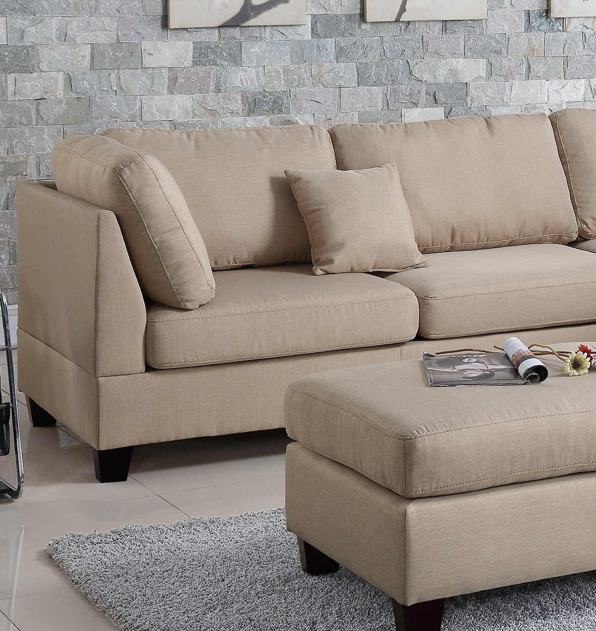 Sand Color 3pcs Sectional Living Room Furniture desert sand-wood-primary living space-cushion