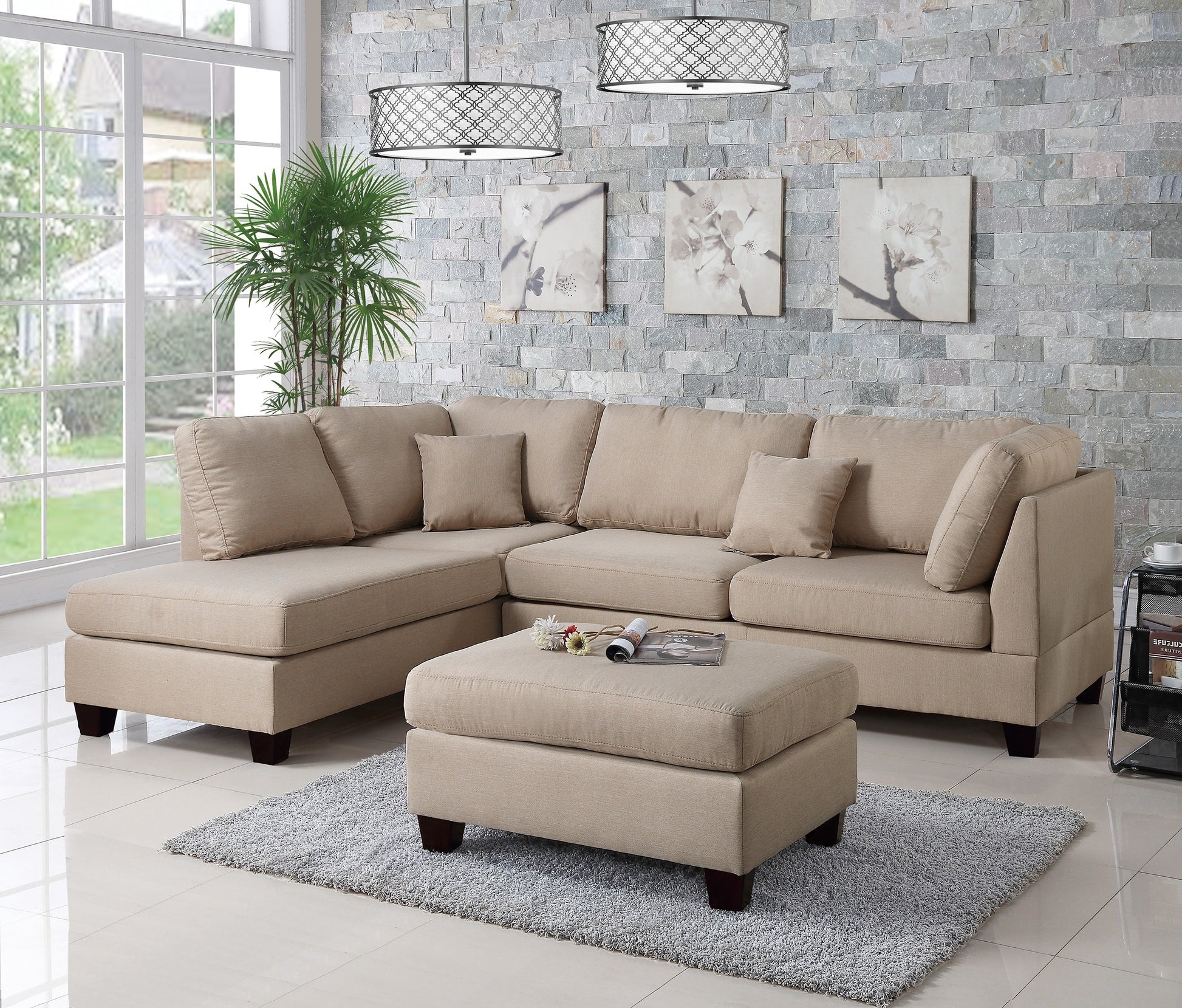 Sand Color 3pcs Sectional Living Room Furniture desert sand-wood-primary living space-cushion