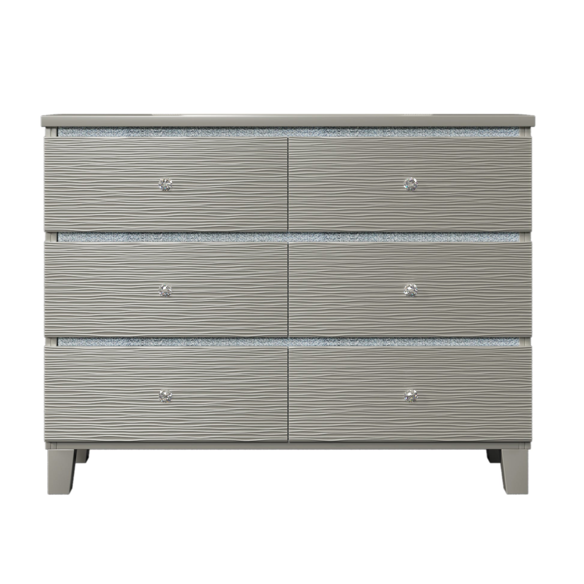 Champagne Silver Rubber Wood Dresser with 6 Drawers champagne-solid wood+mdf