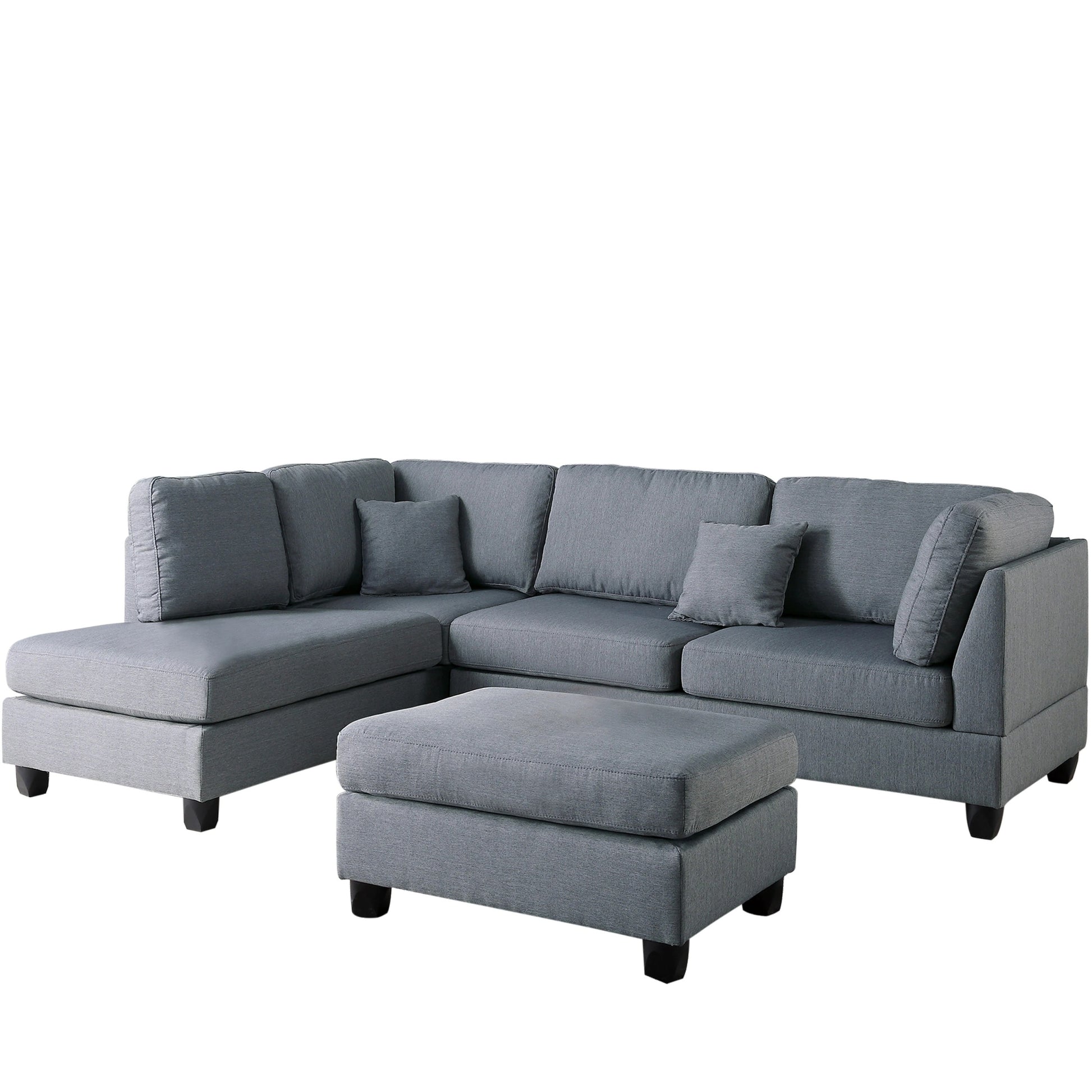 Grey Color 3pcs Sectional Living Room Furniture grey-wood-dining room-cushion