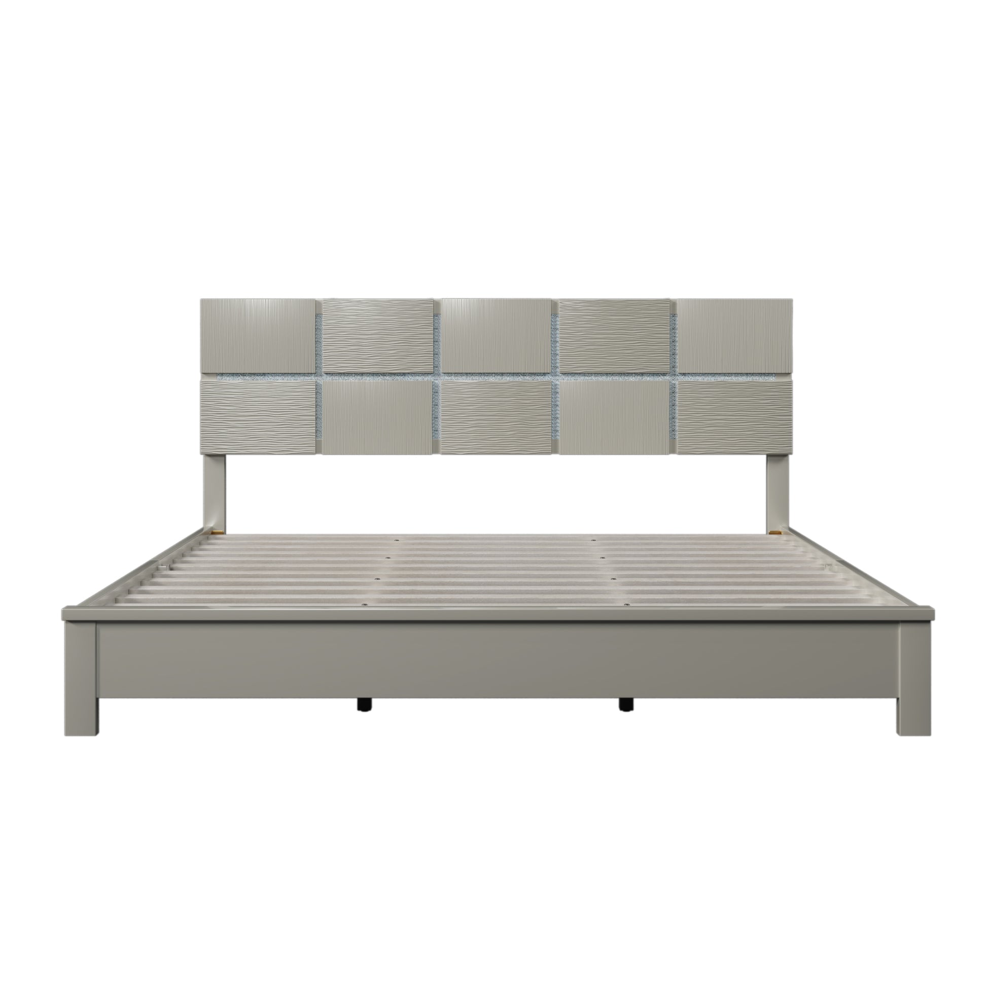 Champagne Silver Platform Bed Solid Rubber Wood Frame champagne-solid wood+mdf