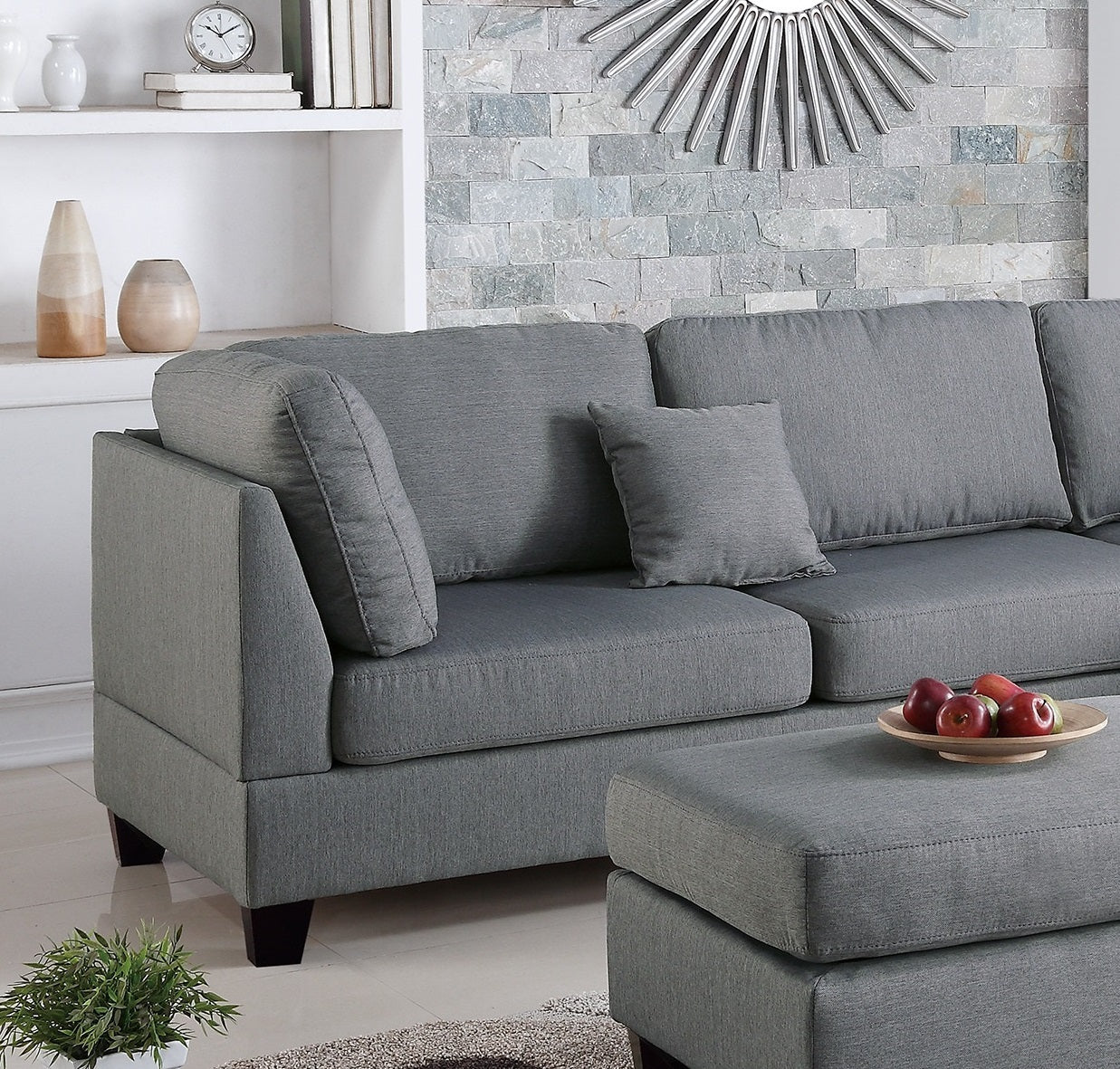 Grey Color 3pcs Sectional Living Room Furniture grey-wood-dining room-cushion