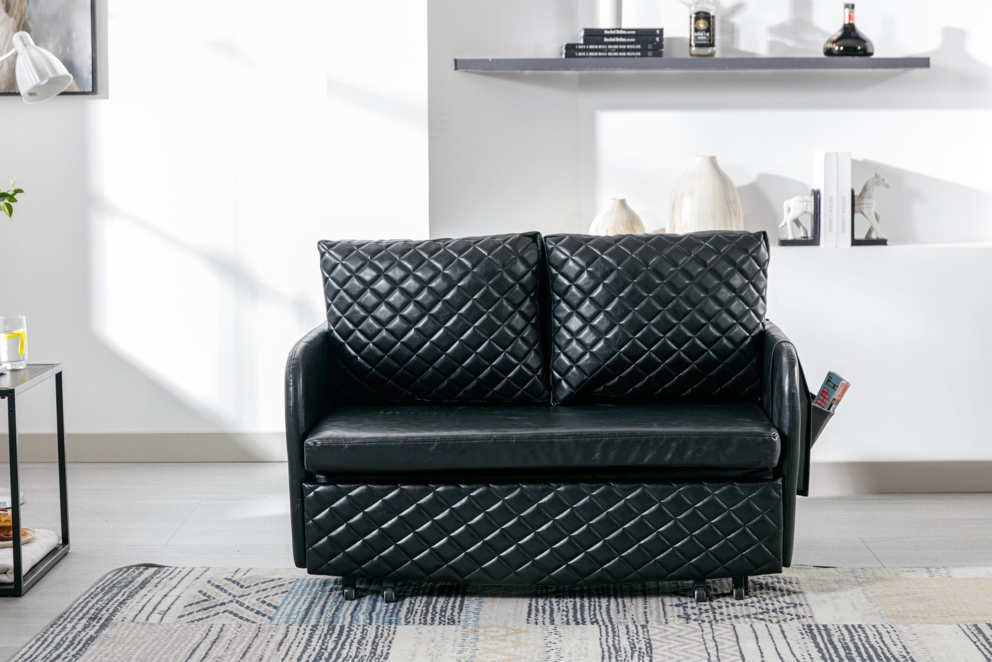 COOLMORE Convertible Sleeper Sofa Bed, Modern Velvet black-pu