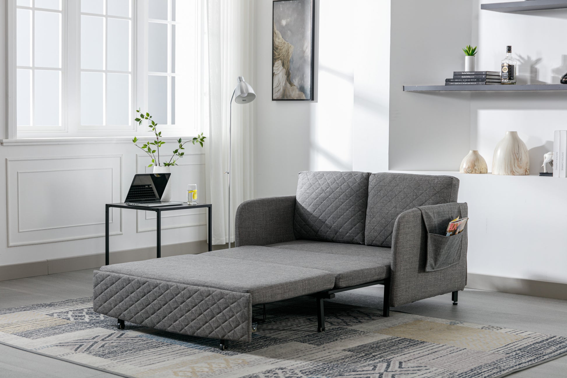 COOLMORE Convertible Sleeper Sofa Bed, Modern Velvet light grey-linen