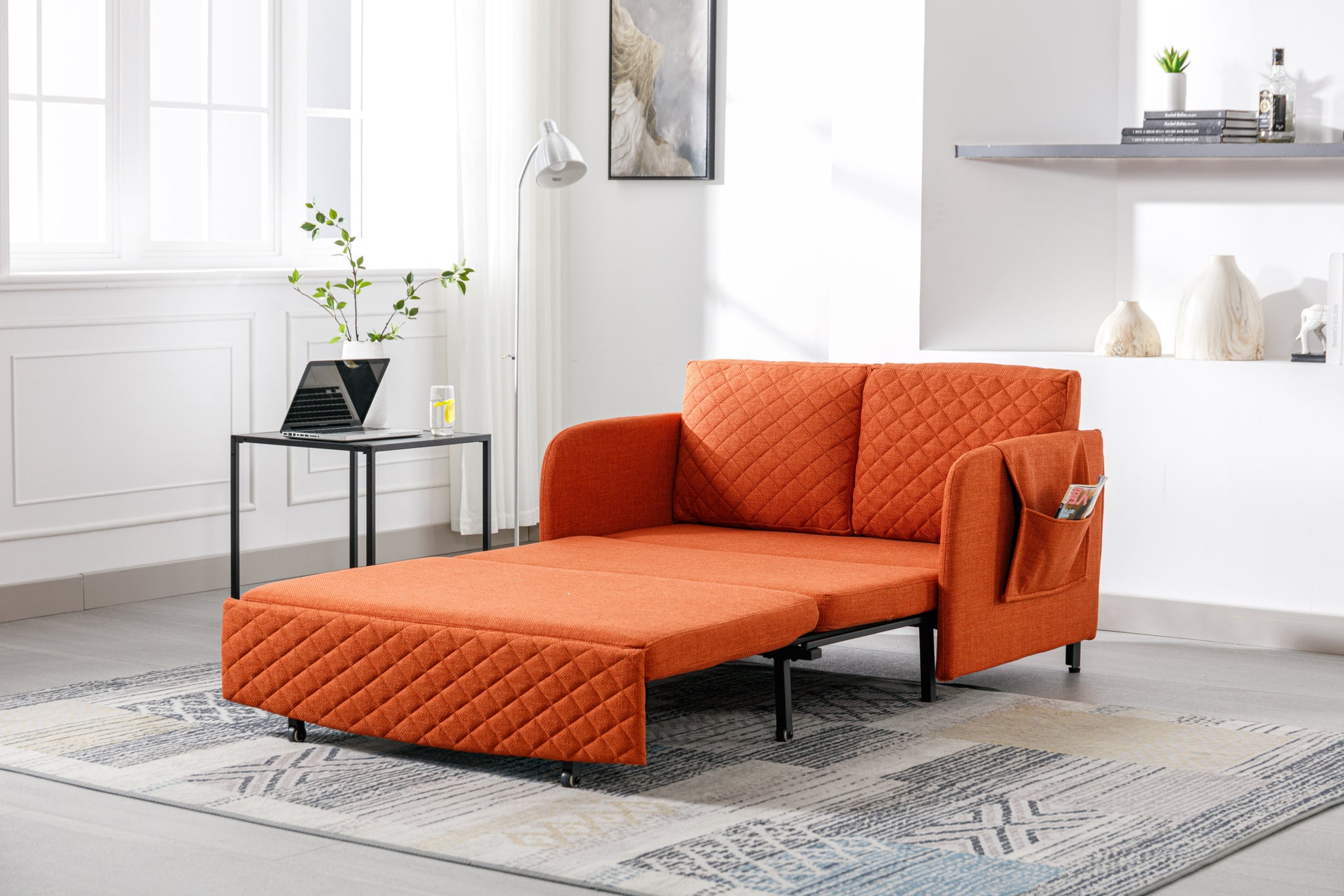 COOLMORE Convertible Sleeper Sofa Bed, Modern Velvet orange-linen