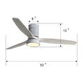 52 Inch 18W LED Ceiling Fan With Dimmable 6 Speed silver-metal & wood