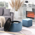 Video Round Ottoman Set with Storage, 2 in 1 blue-velvet