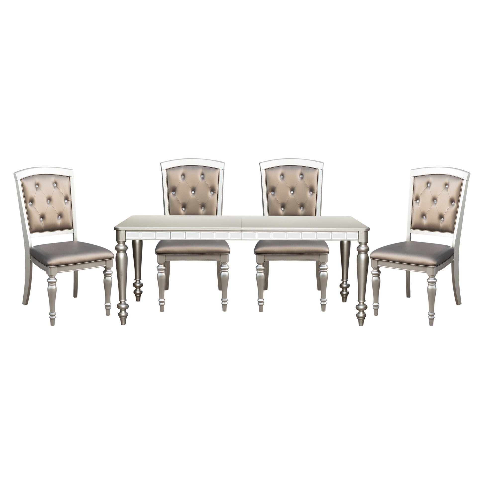 Glamorous Silver Finish Dining Set 5pc Dining Table 4x silver-seats 4-dining