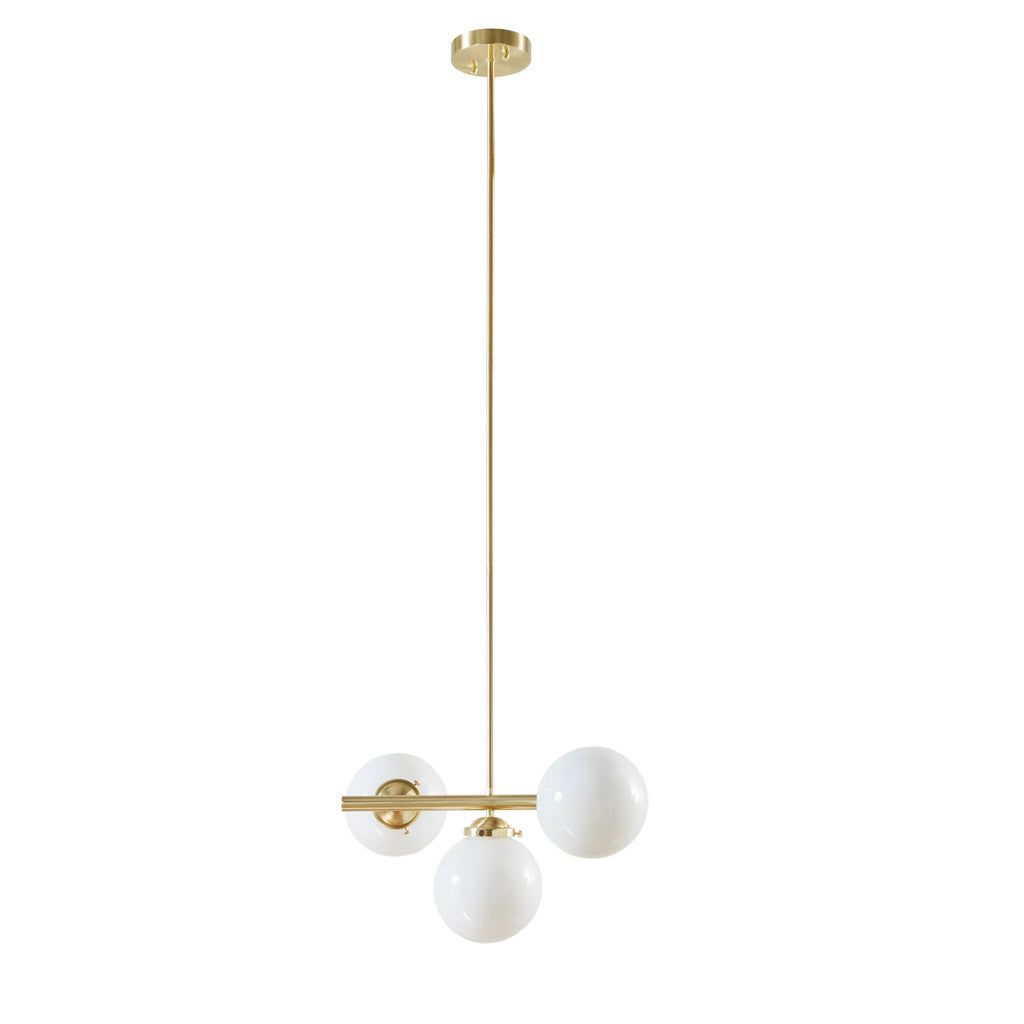 3 Light Chandelier with Frosted Glass Globe Bulbs gold-iron