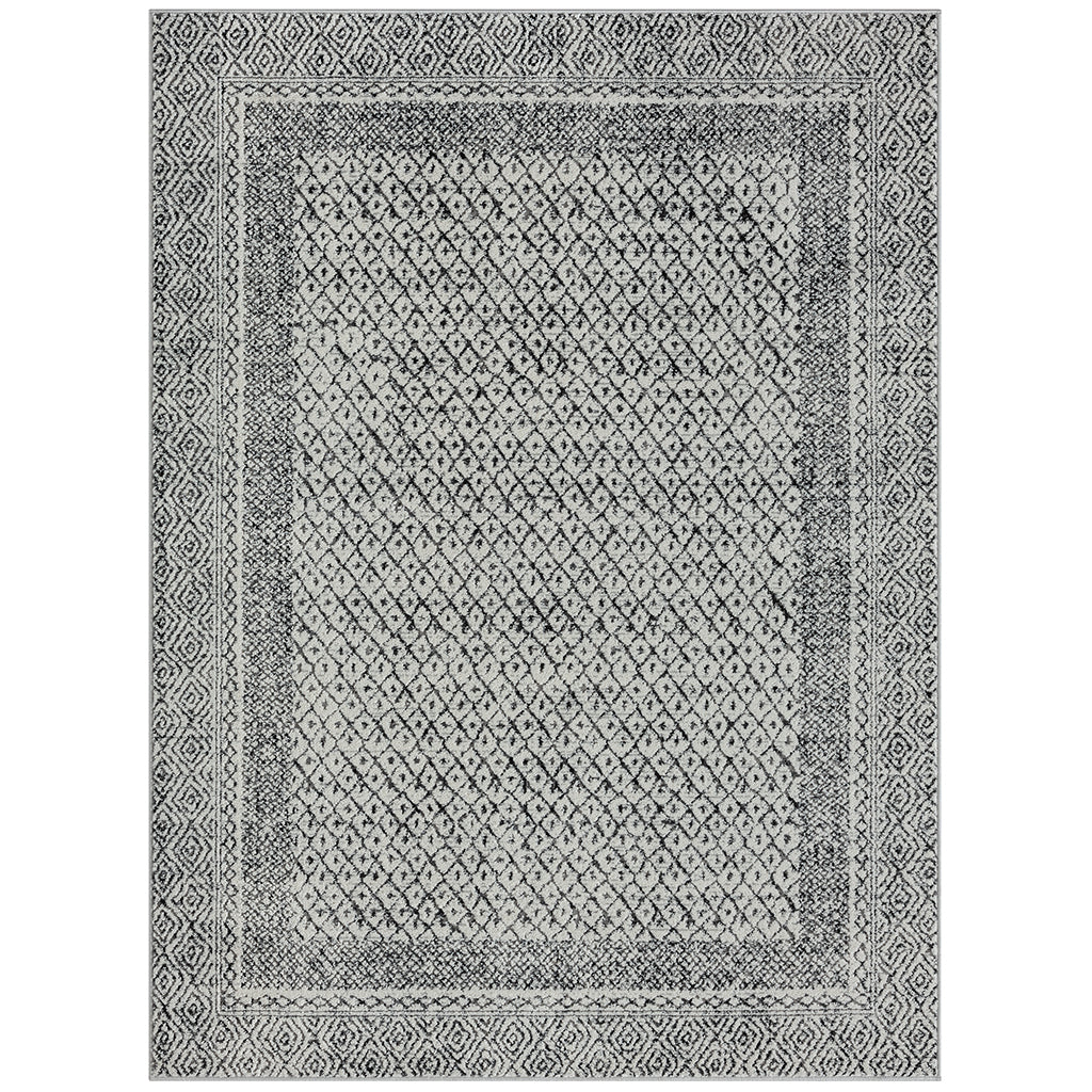 Moroccan Bordered Global Woven Area Rug grey+cream-polyester