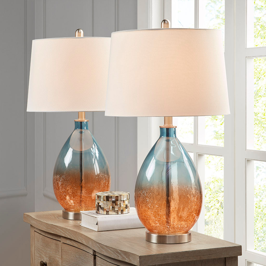 Cortina Ombre Glass Table Lamp, Set of 2 blue-cotton