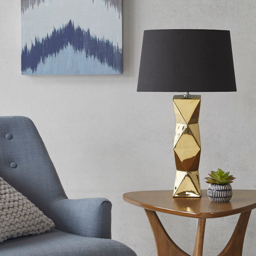 Geometric Ceramic Table Lamp gold-polyester