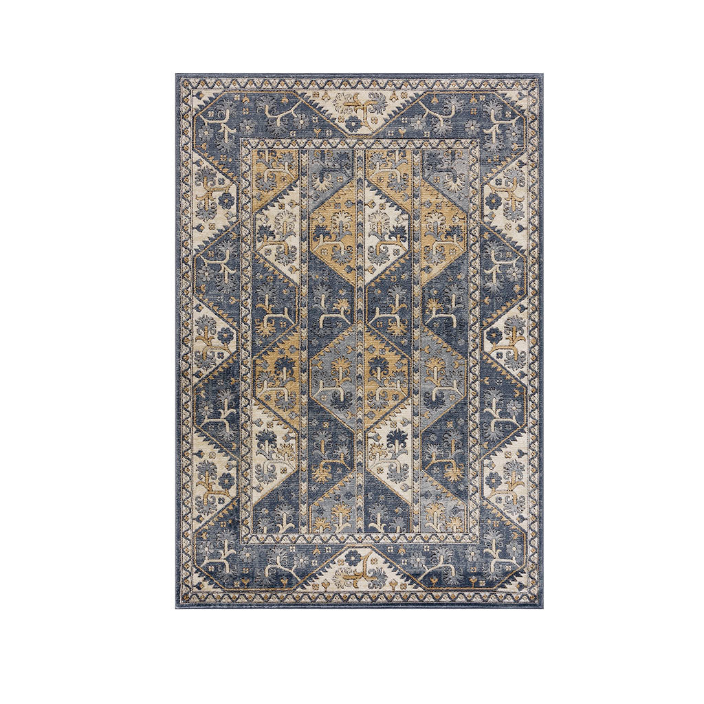 Tiled Border Area Rug blue+cream-polyester