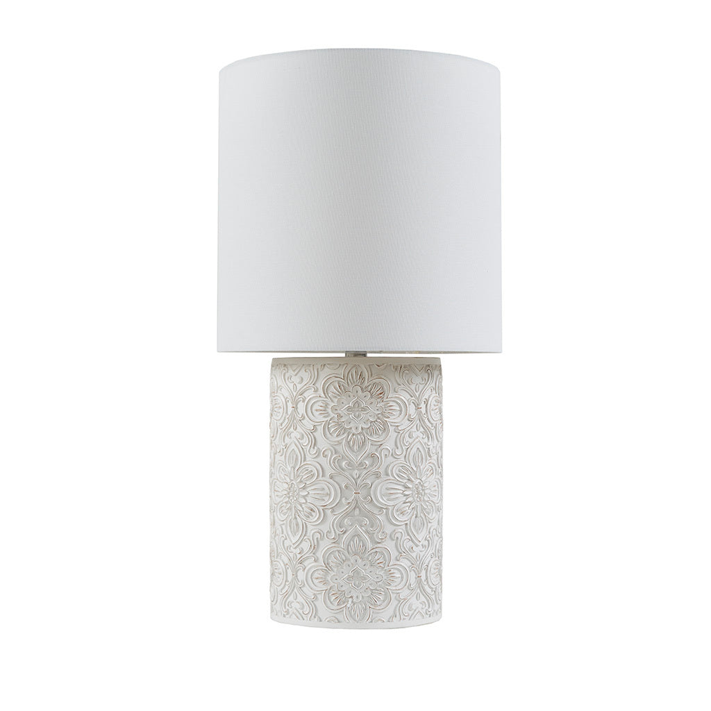 Embossed Floral Resin Table Lamp - Ivory Cotton