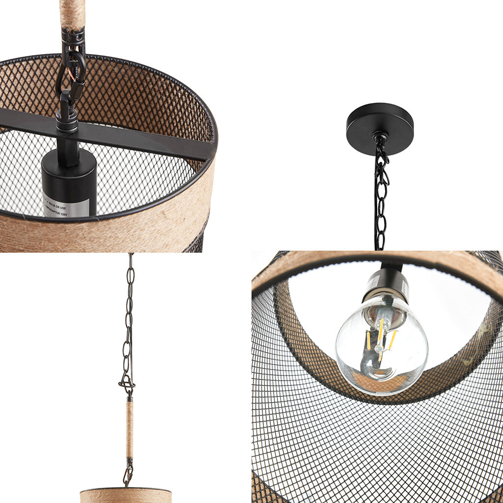 Natural Rope and Metal Mesh Cylinder Pendant