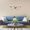 6 Light Metal Chandelier antique brass+black-iron