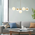 5 Light Chandelier with Frosted Glass Globe Bulbs gold-iron