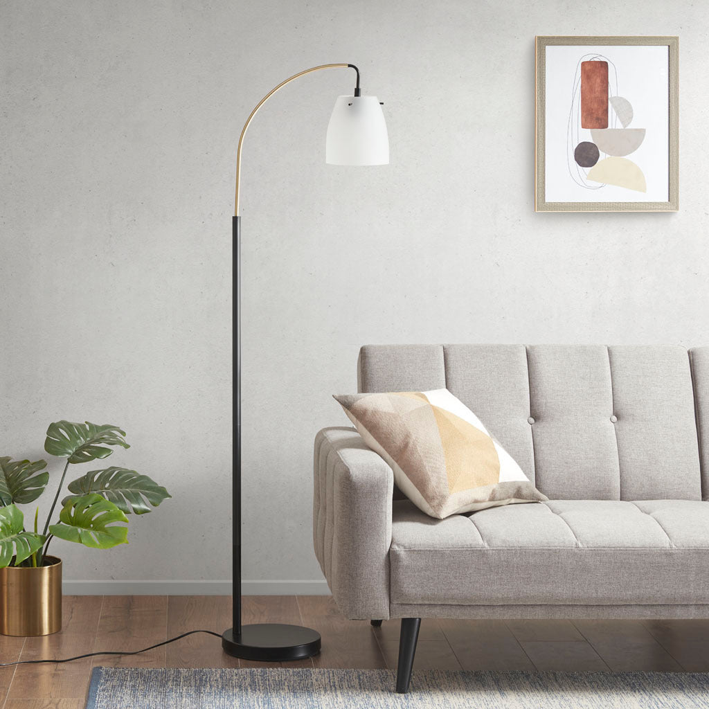 Arched Metal Floor Lamp with Frosted Glass Shade matte black base+frosted shade-iron