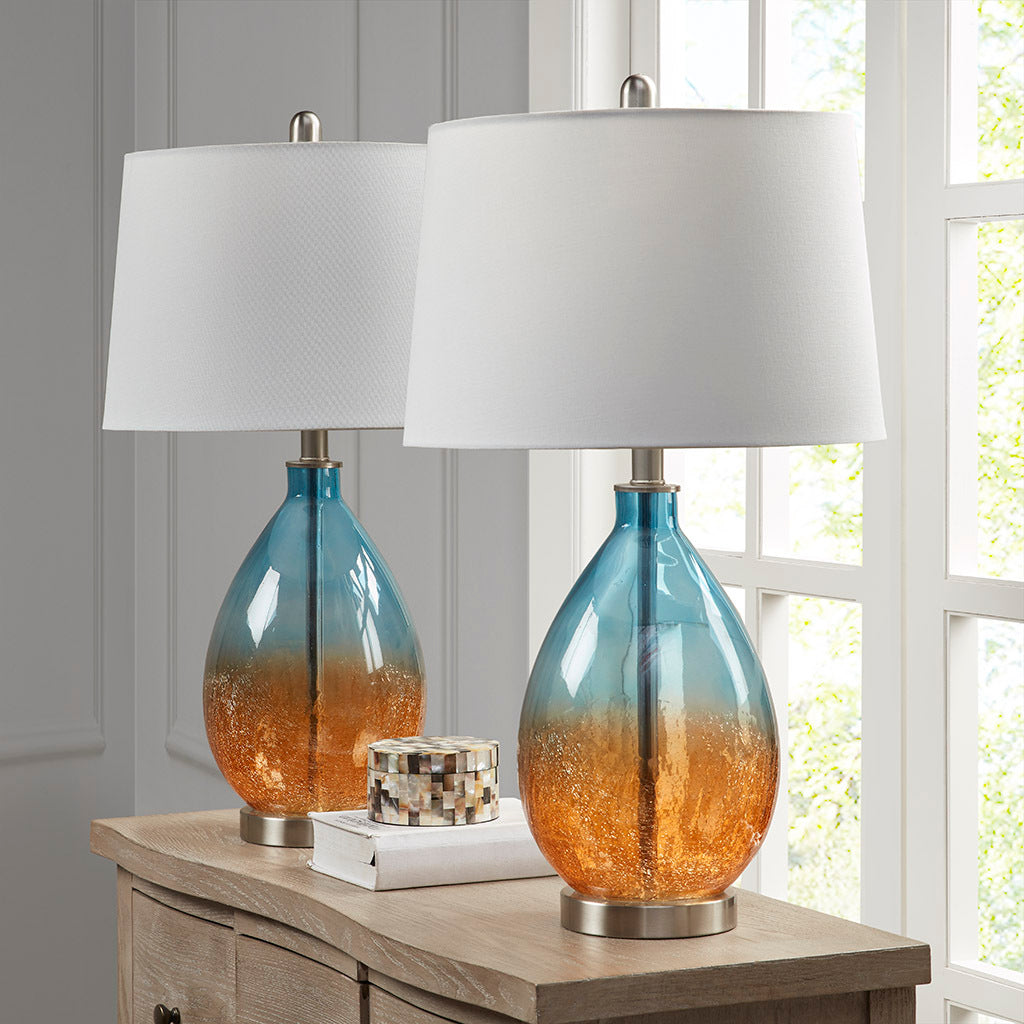 Cortina Ombre Glass Table Lamp, Set of 2 blue-cotton