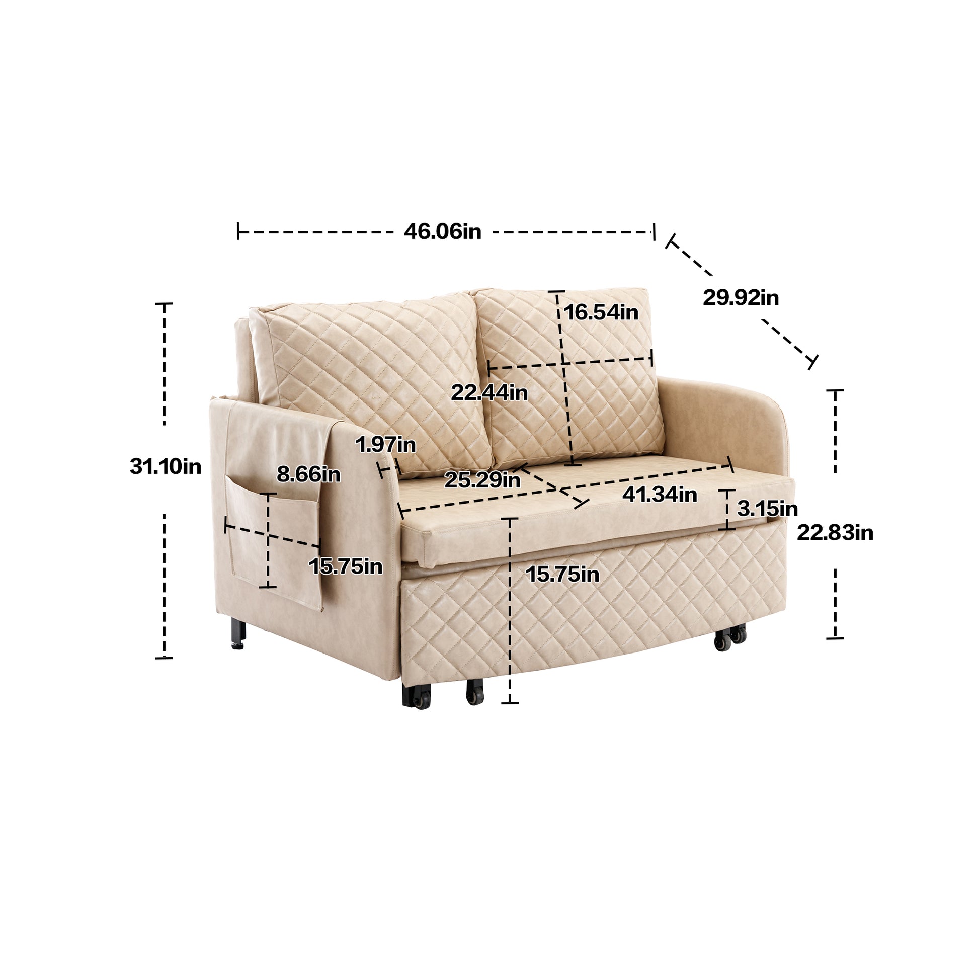 COOLMORE Convertible Sleeper Sofa Bed, Modern Velvet camel-pu