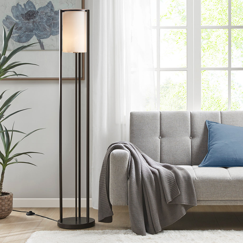 Metal Floor Lamp with Glass Cylinder Shade