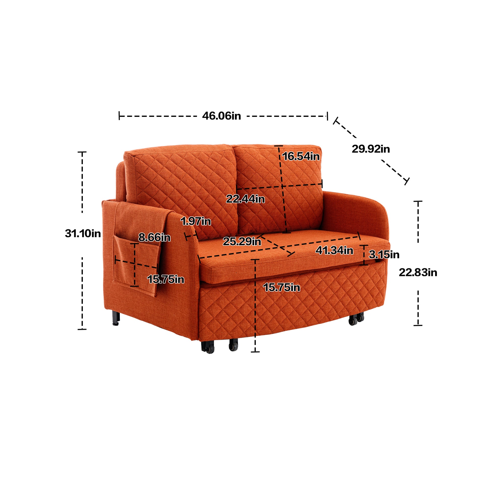 COOLMORE Convertible Sleeper Sofa Bed, Modern Velvet orange-linen