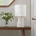 Embossed Floral Resin Table Lamp - Ivory Cotton