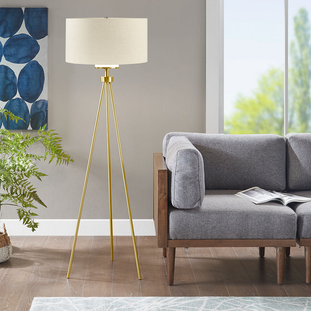 Pacific Metal Tripod Floor Lamp with Glass Shade gold-cotton