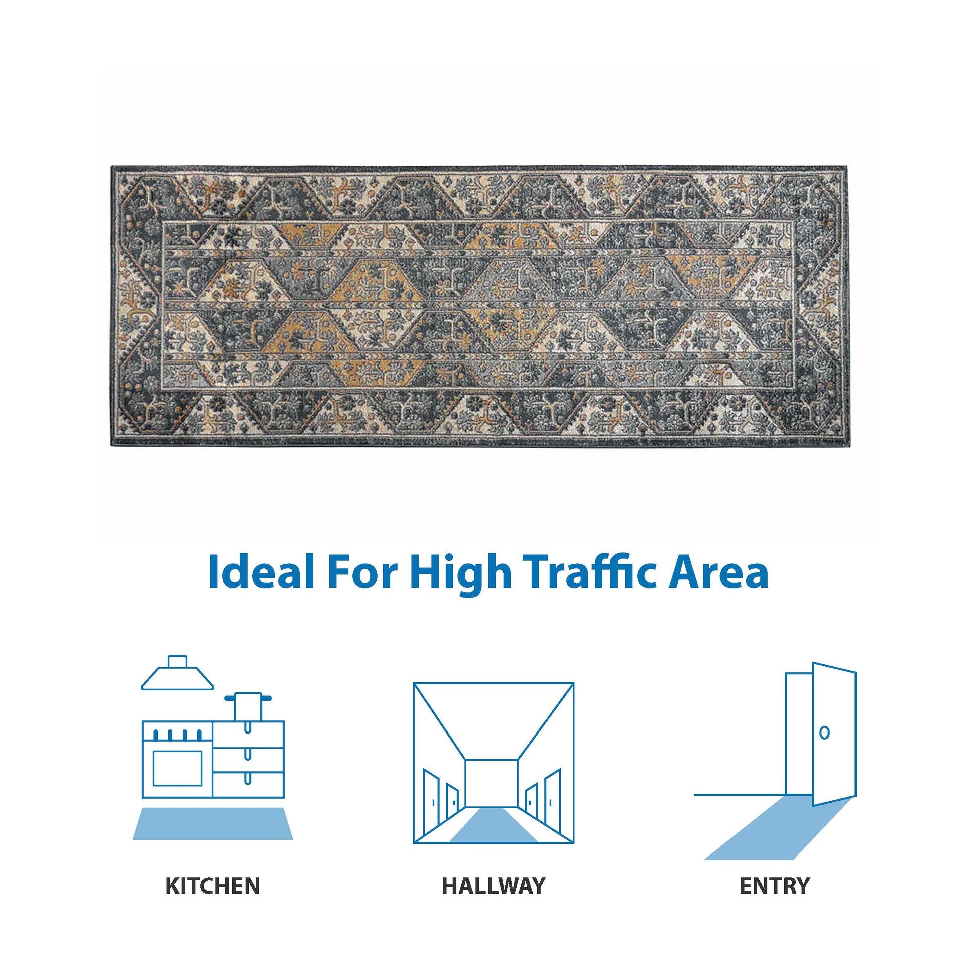 Tiled Border Area Rug blue+cream-polyester