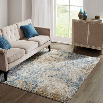 Abstract Area Rug cream+blue-polyester