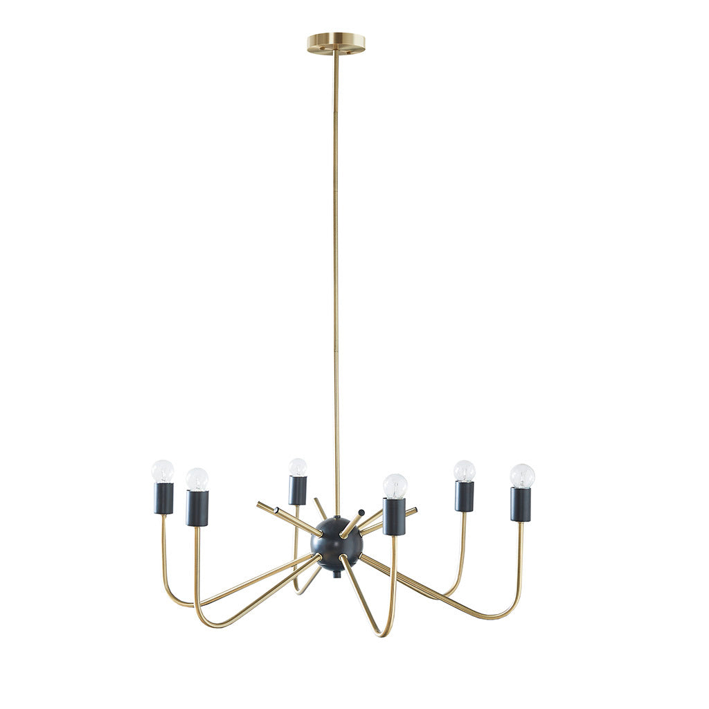 6 Light Metal Chandelier antique brass+black-iron