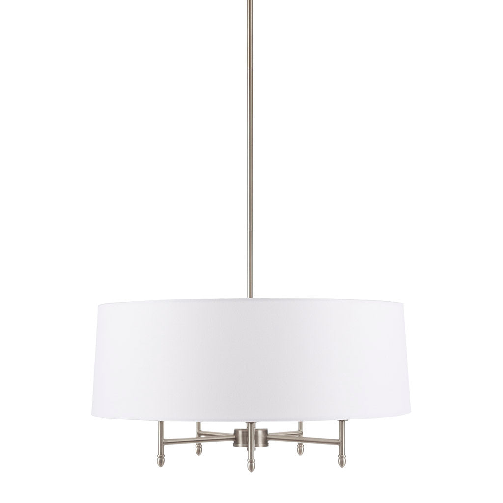 5 Light White Drum Shade Chandelier silver-cotton