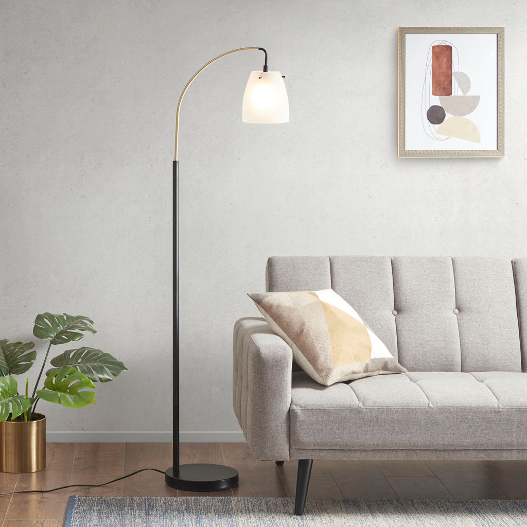 Arched Metal Floor Lamp with Frosted Glass Shade matte black base+frosted shade-iron