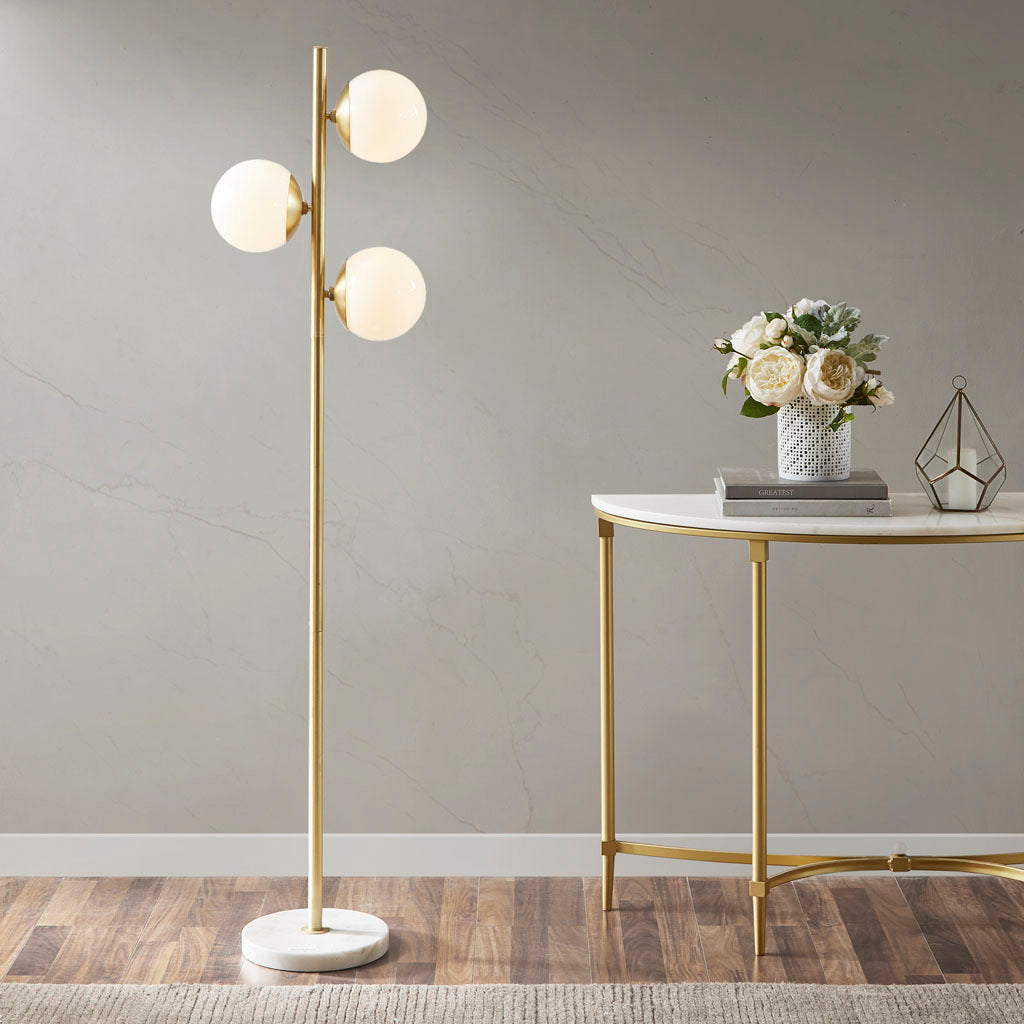 3 Globe Light Floor Lamp with Marble Base gold-cotton