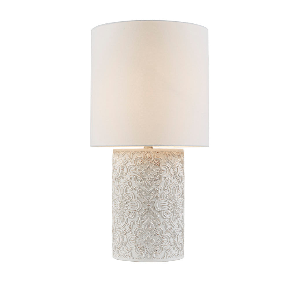 Embossed Floral Resin Table Lamp - Ivory Cotton