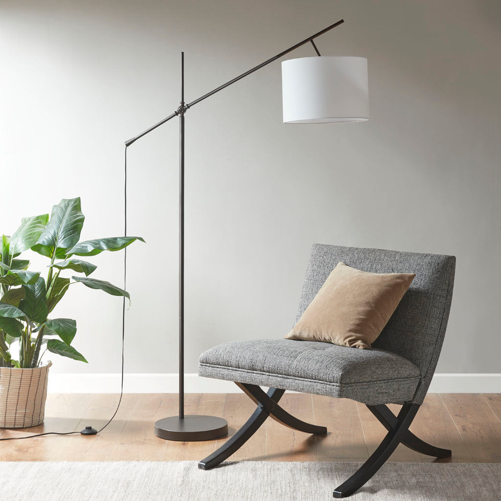 Adjustable Arched Floor Lamp with Drum Shade