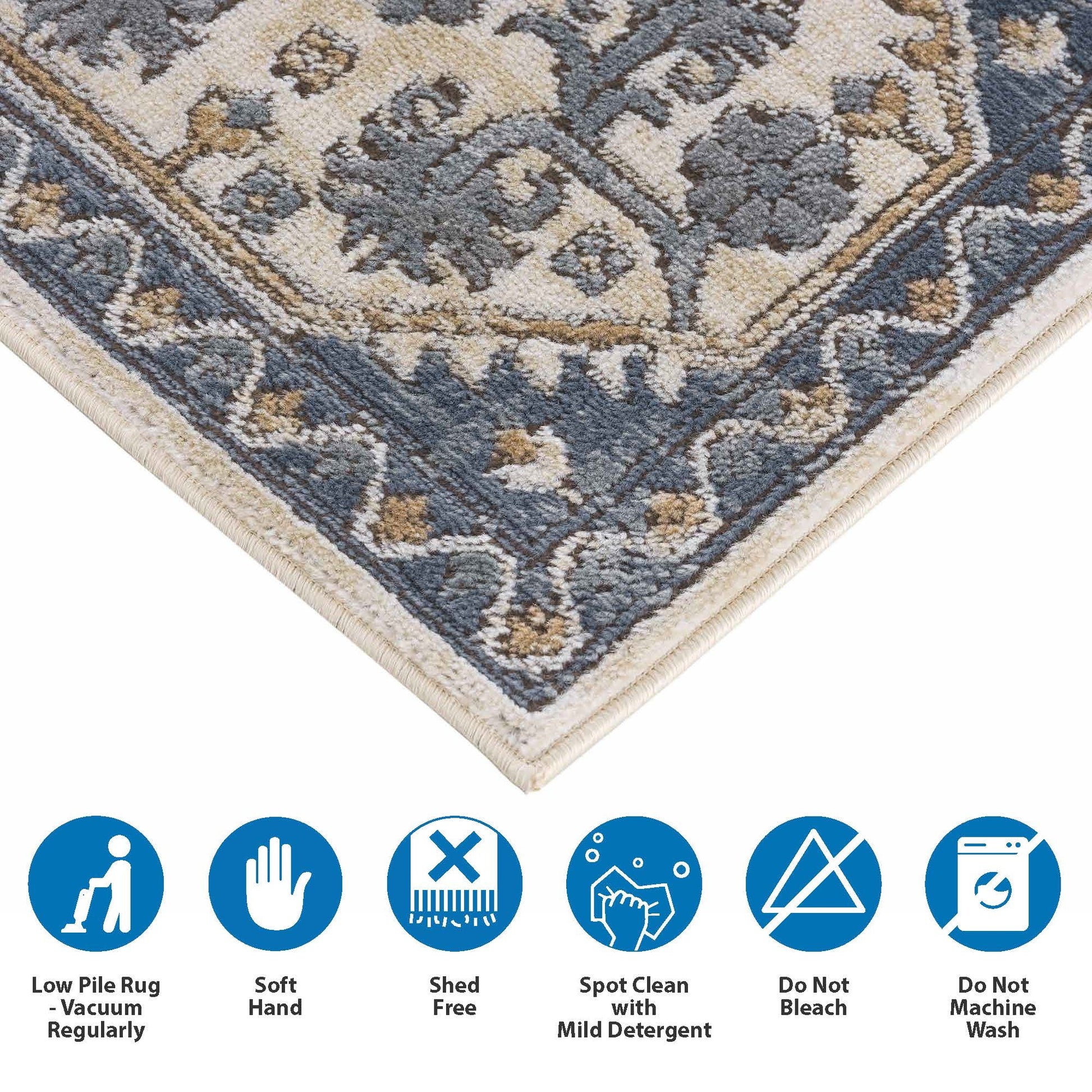 Tiled Border Area Rug blue+cream-polyester