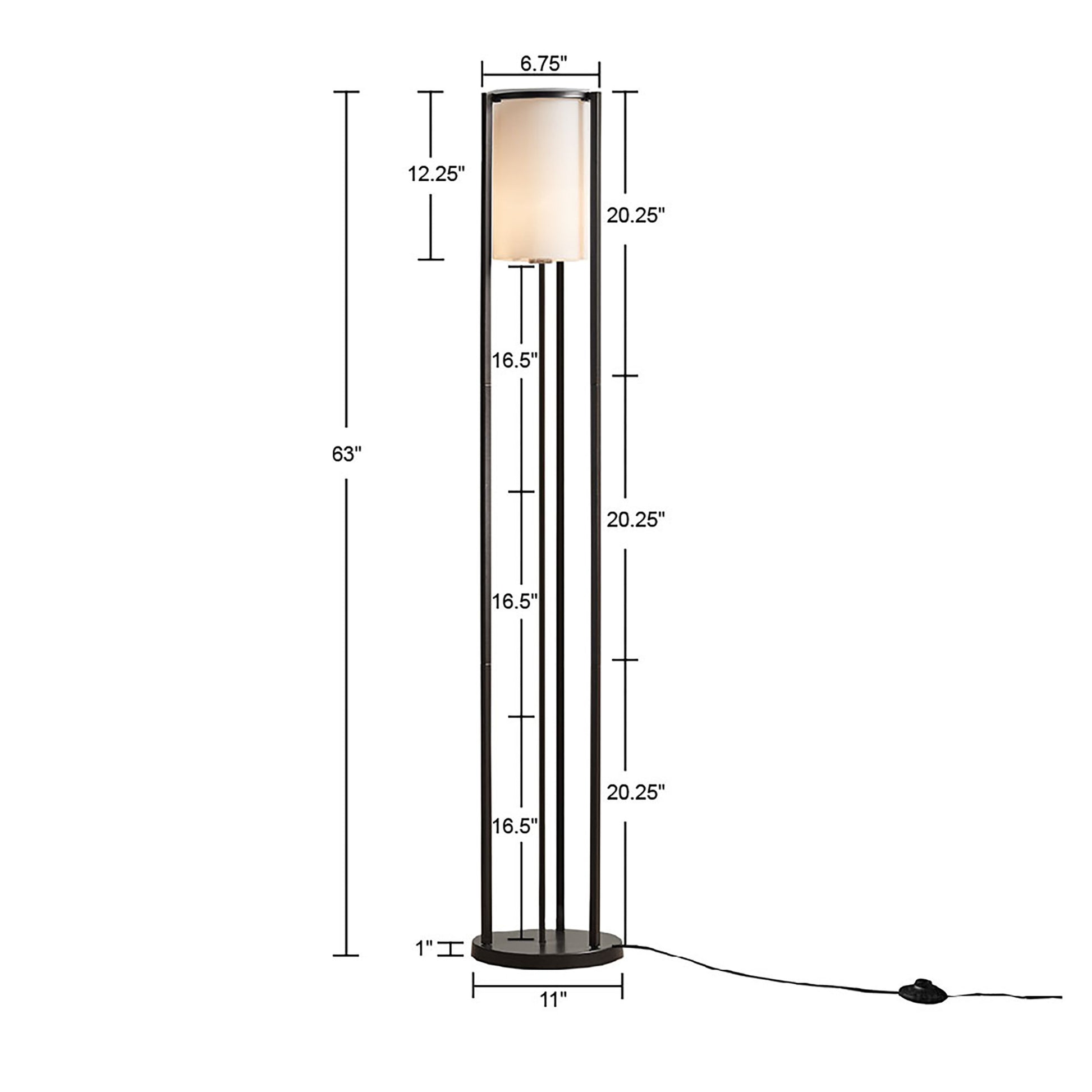 Metal Floor Lamp with Glass Cylinder Shade