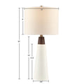 Triangular Ceramic And Wood Table Lamp - White