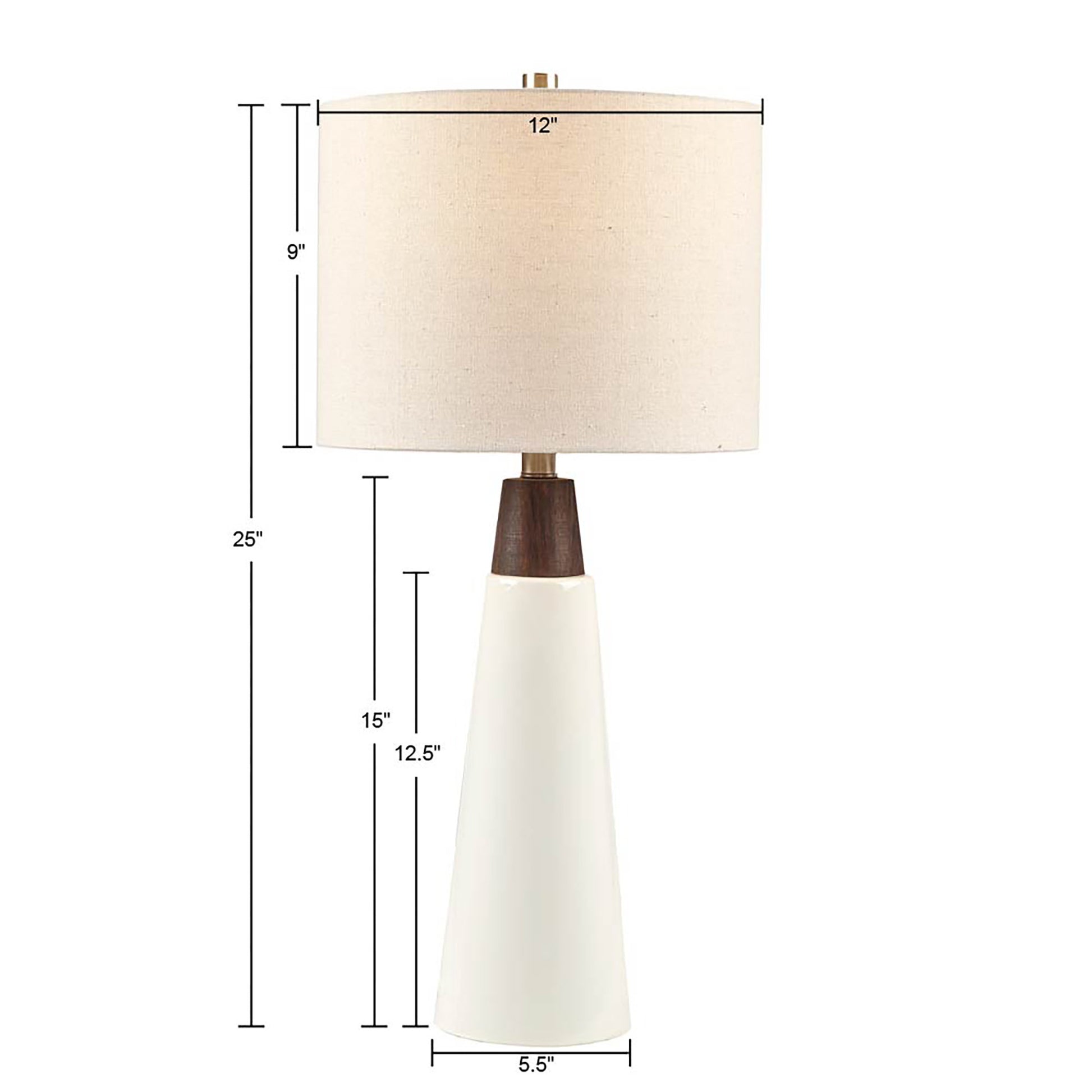 Triangular Ceramic And Wood Table Lamp - White