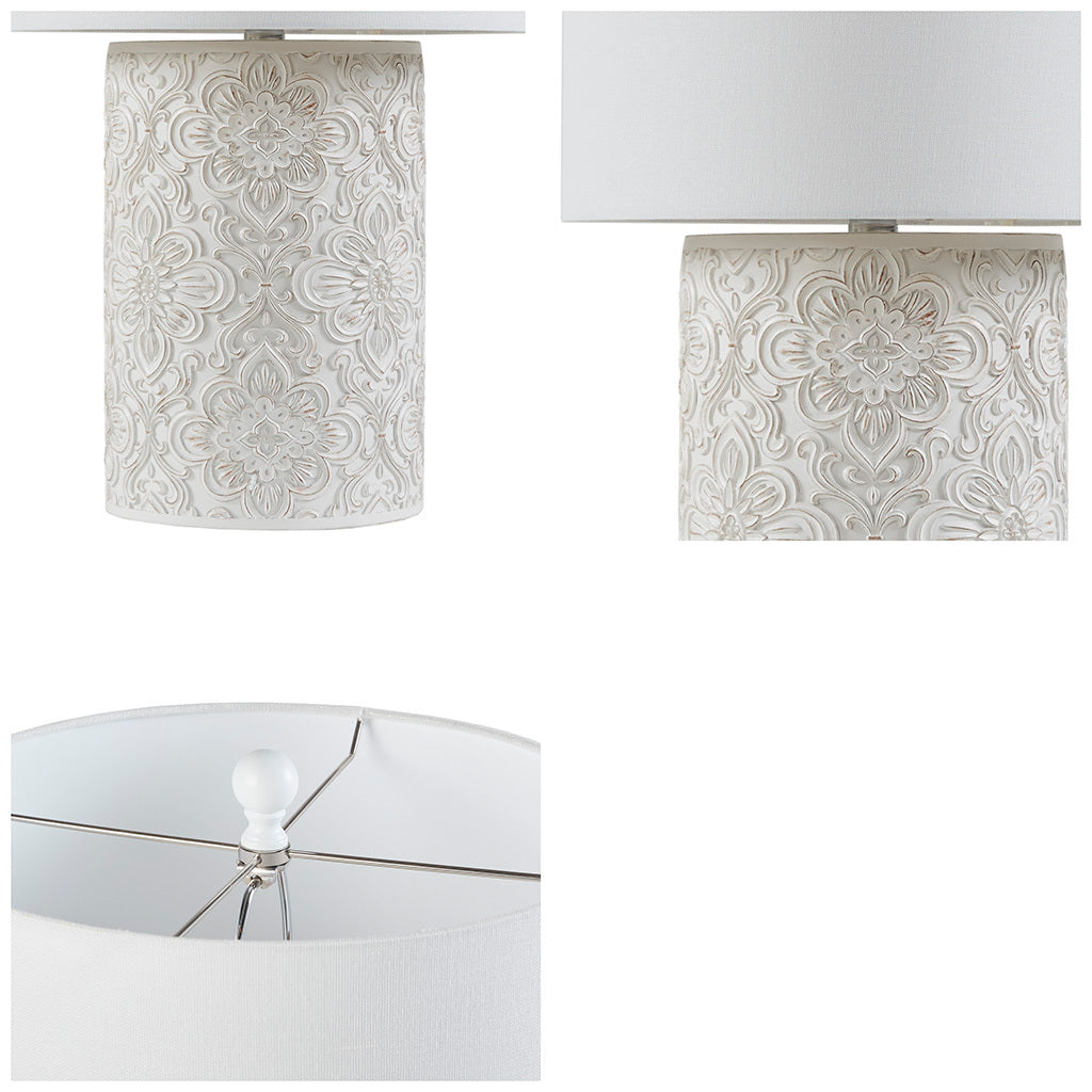 Embossed Floral Resin Table Lamp - Ivory Cotton