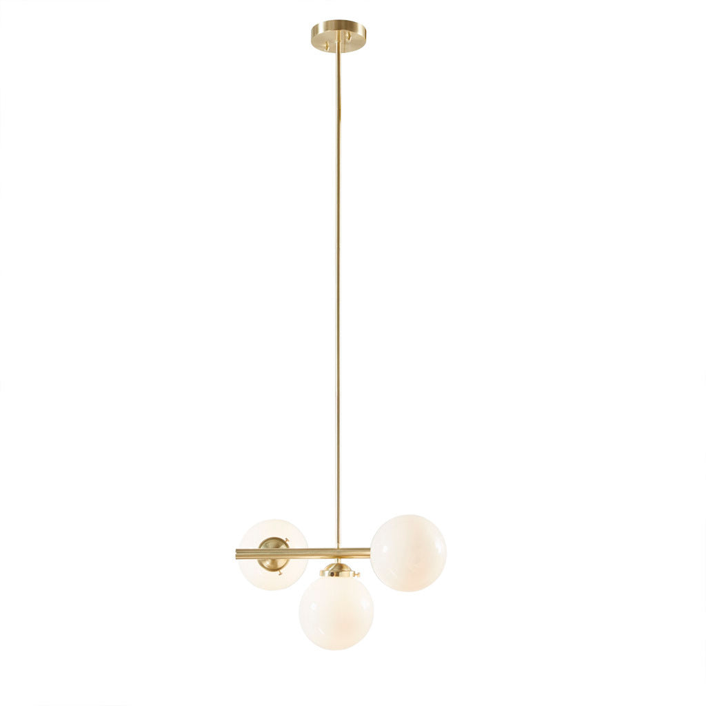 3 Light Chandelier with Frosted Glass Globe Bulbs gold-iron