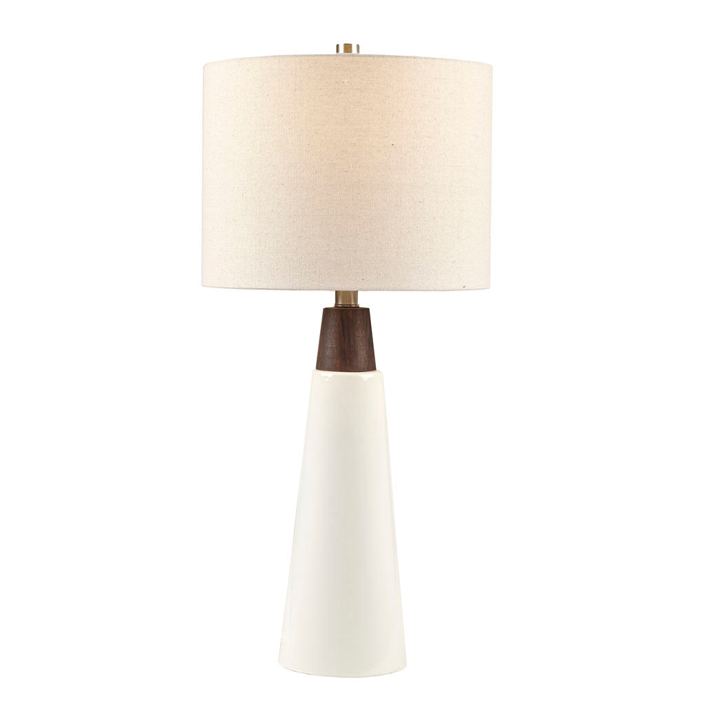 Triangular Ceramic And Wood Table Lamp - White