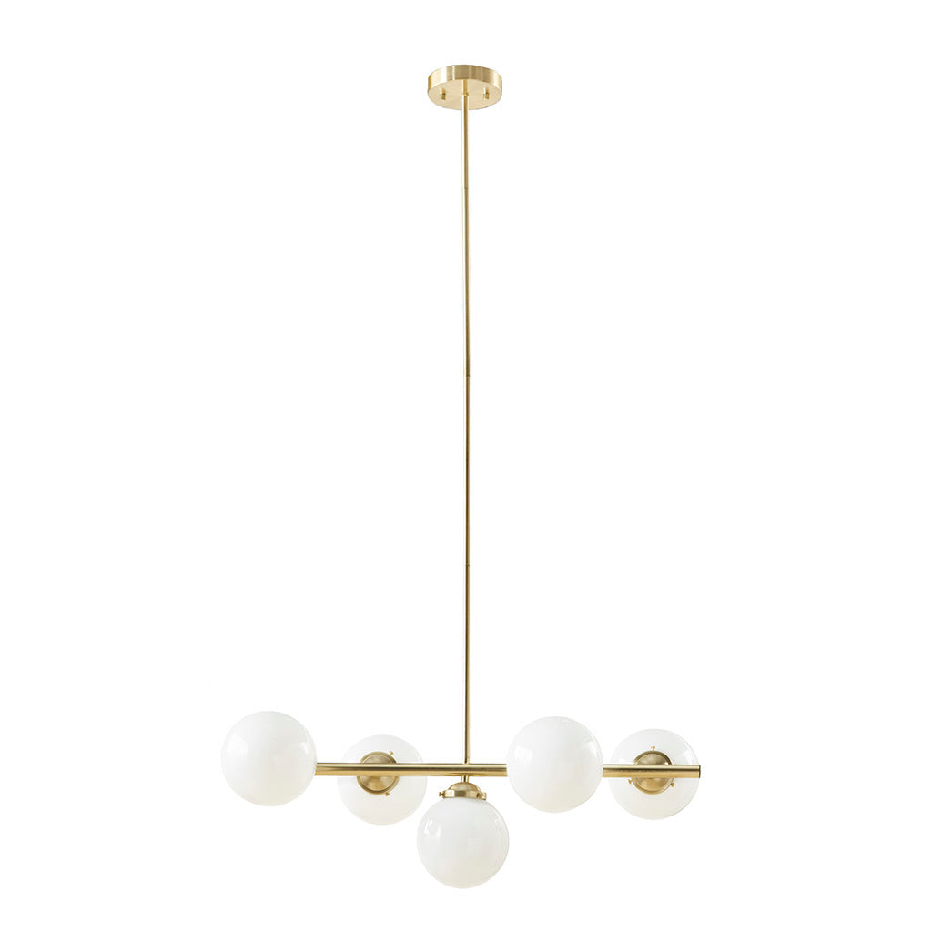 5 Light Chandelier with Frosted Glass Globe Bulbs gold-iron